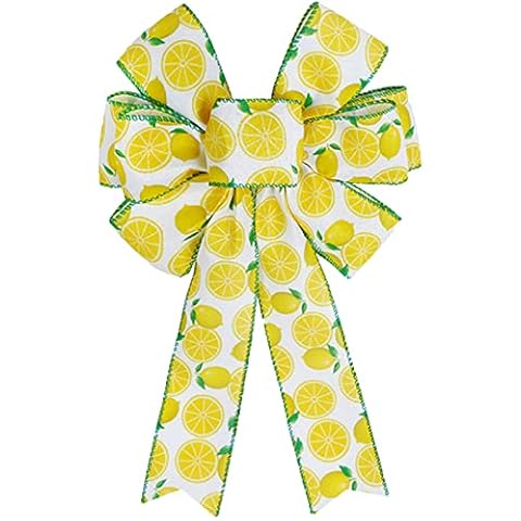 LOKESI Lemon Wreath Bow Lemon Decorative Bow Spring Summer Lemon Gift Basket Bows for Home Front Door Summer Holiday Lemon Themed Party Supplies Decorations Cover
