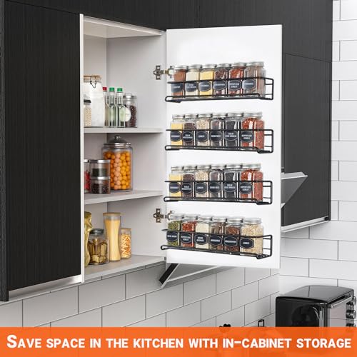 Spice racks Organiser 4 Tier Metal Wall Mounted kitchen Spice shelf for Kitchen&inside cupboard Spice Jars and Condiments tidy Storage (Black) - Image 3