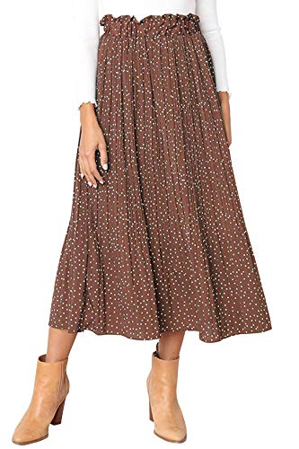 ebossy Women's Polka Dot Elastic Waist Pleated Flowy Long Skirt with Pocket
