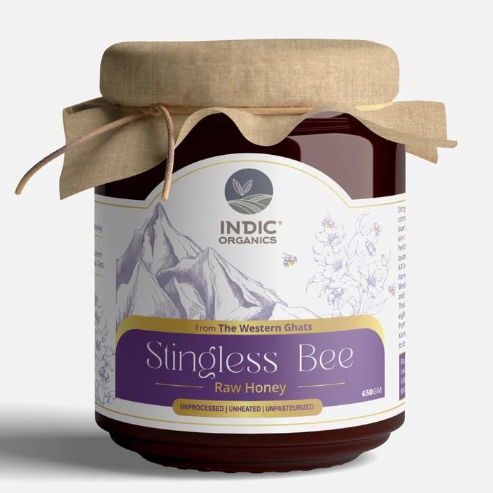 Image of Indic Organics Small Stingless Bee Raw Honey from Western Ghats | Wild-Flower, Unprocessed, Unheated & Unpasteurized | Produced by Small Stingless Bees | Cheruthen Honey (Small Stingless Bee Honey, 320 Gm)