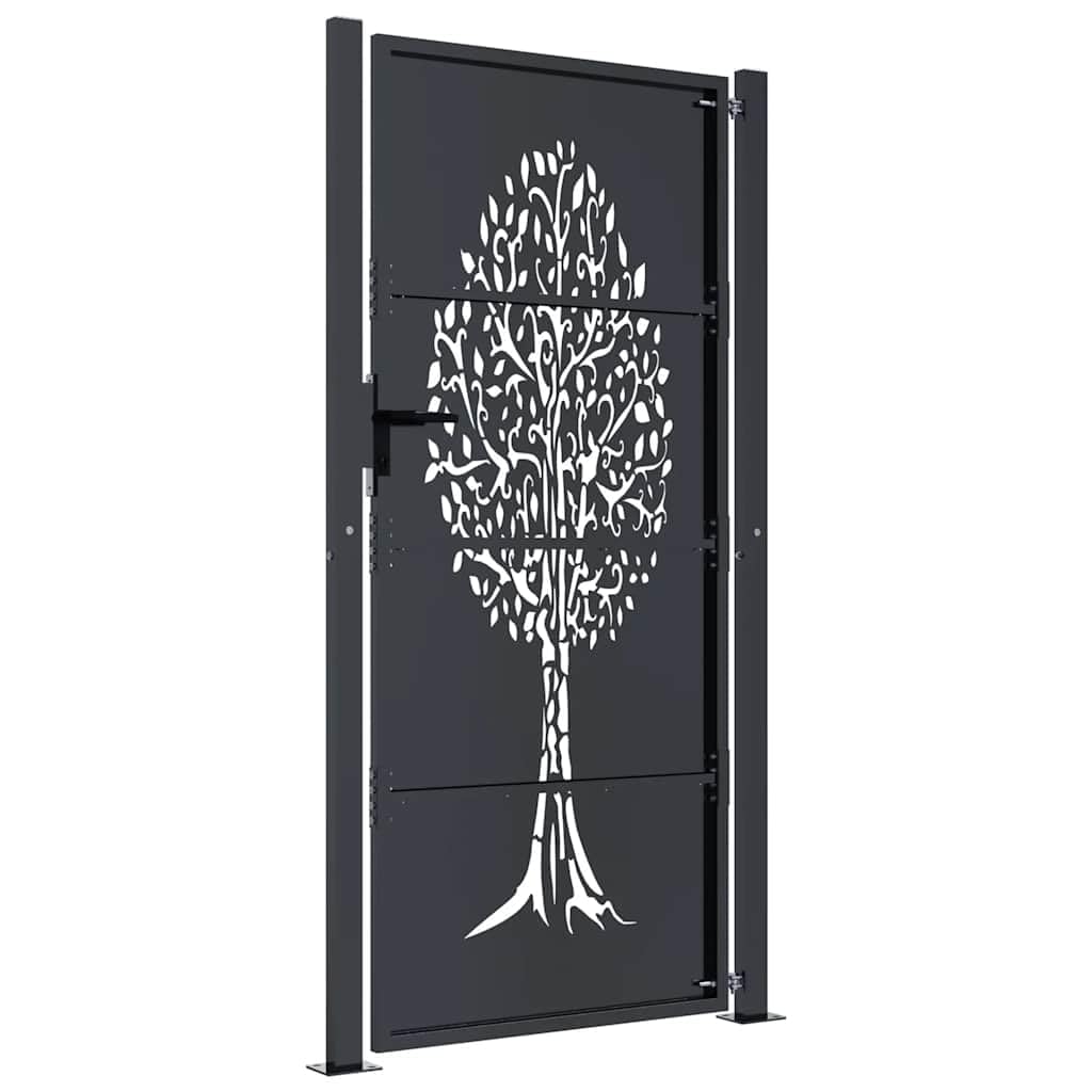 Puerta de jardín antracita 100x175 cm de acero con diseño de árbol