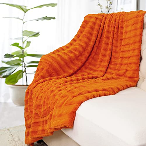 Home Soft Things Derby Double Sided Faux Fur Throw Blanket, Burnt Orange, 50'' X 60'', Super Soft Comfy Fluffy Plush Bed Couch Cover For All Year Round Accent Home Decoration #TOP2