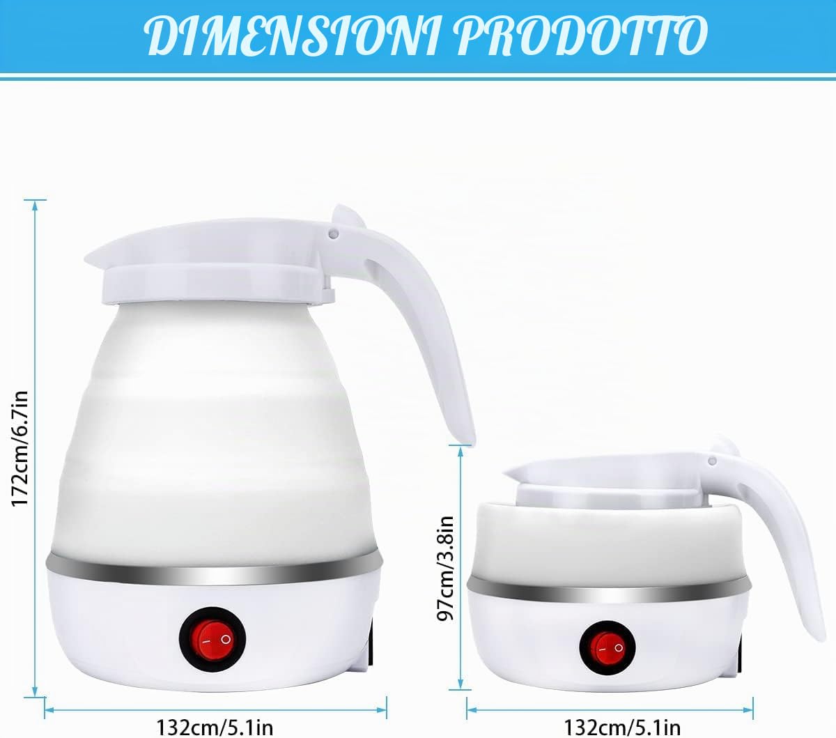 DASIAUTOEM Bollitore elettrico pieghevole da campeggio, bollitore elettrico, 0,6 l, in silicone, per cucina, viaggi, campeggio, attività all'aperto (bianco)
