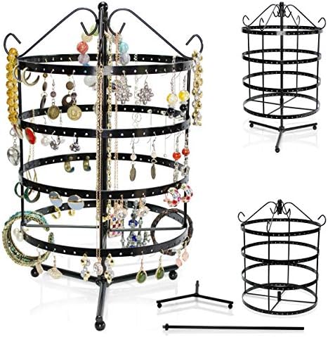 Jewelery Stand Rotatable - Black ca. 35 x 27 x 27 cm - Earring Jewelry Holder Storage & Presentation - Grinscard