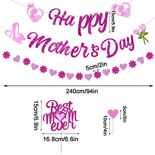 Tongcloud 11 Pcs Happy Mother's Day Decoration Set Mother's Day Cake Toppers Table Decorations And Happy Mother's Day Heart Banner Garland For Mother's Day Party Supplies #TOP1
