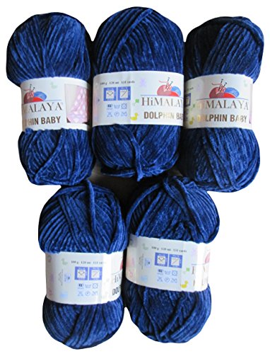 5 x 100 G suave y muy voluminoso Himalaya Dolphin Baby 80321 azul oscuro color, lana para tejer y tejer Cover