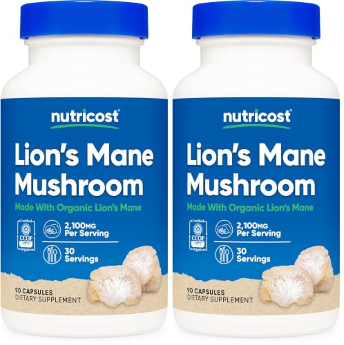 Nutricost Organic Lion's Mane Mushroom Capsules 2100mg, 90 Count (Pack of 2), 60 Servings, Vegan, Non-GMO, Gluten Free