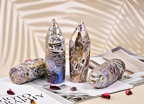 Amoystone Electroplated Colorful Sphalerite Geode Healing Crystal Large Wand Tower Round Pointedhealing Reiki, Chakra, Home Décor Irregular Texture 1.9-2.2 Lbs #TOP3