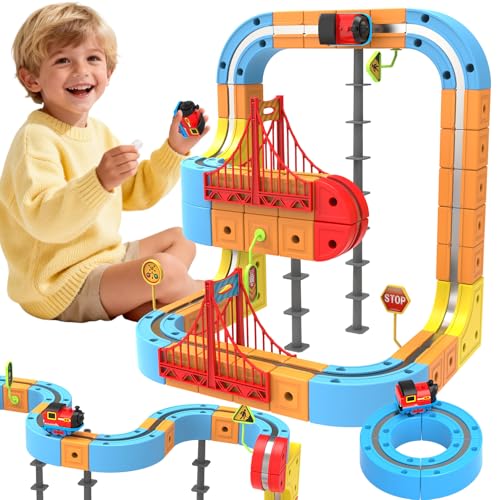 Electric Train Set 3D Track for Kids,88 Pcs Building Toy Train Track 3D Anti-Gravity Flexible Race Tracks,Motorized Train with Gravity-Defying 360°...