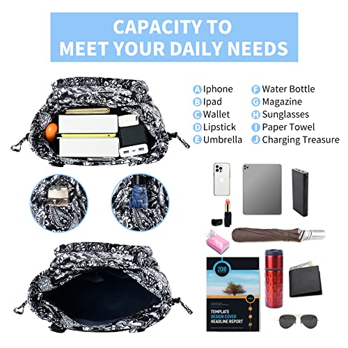 Searock Womens Tote Bags Quilted Small Cotton Purse Lightweit Boho Handbags-Black White thumb #2