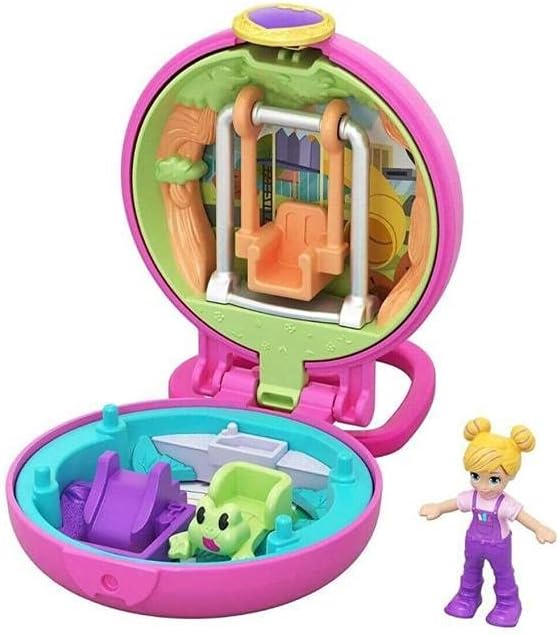 Polly Pocket Tiny Pocket Places Polly Playground Compact with Removable Swing, Photo Customization, Reveals, Micro Polly Doll and Sticker Sheet