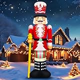 Christmas Inflatables Nutcracker Decoration Blow Up 8FT Santa Figurine Red & White Soldier with Candy Cane Stripes, Staff & Crown Hat Festive Holiday Decor for Lawn, Garden Xmas Display
