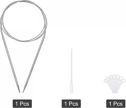 Miniatura 3 de uxcell Kit de agujas de tejer circulares, 47.24 pulgadas de largo, 0.142 in de diámetro, aguja de suéter redonda de acero inoxidable para proyectos
