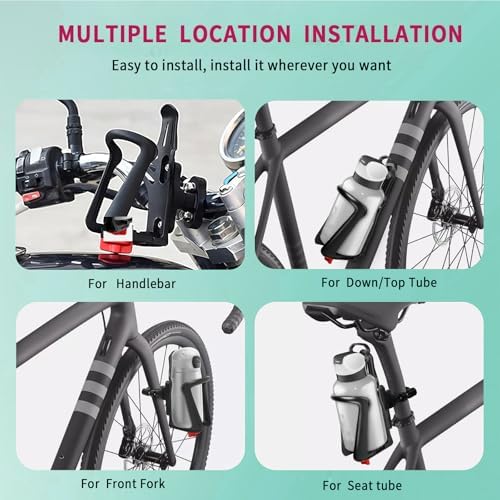 Bike & Motorcycle Water Bottle Holder with Screw Tool - Adjustable Handlebar/Frame Mount, Fits 2.16-3.07" Diameter Bottles - 2