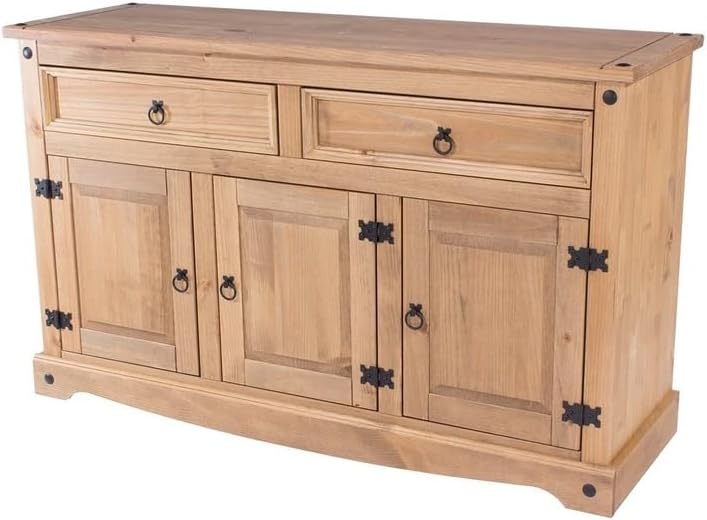 HomeStock Retro Renaissance Wood Buffet Sideboard in Brown, Solid Pine Construction, Spacious Drawers with Dovetail Joints, Antique Honey Brown Finish