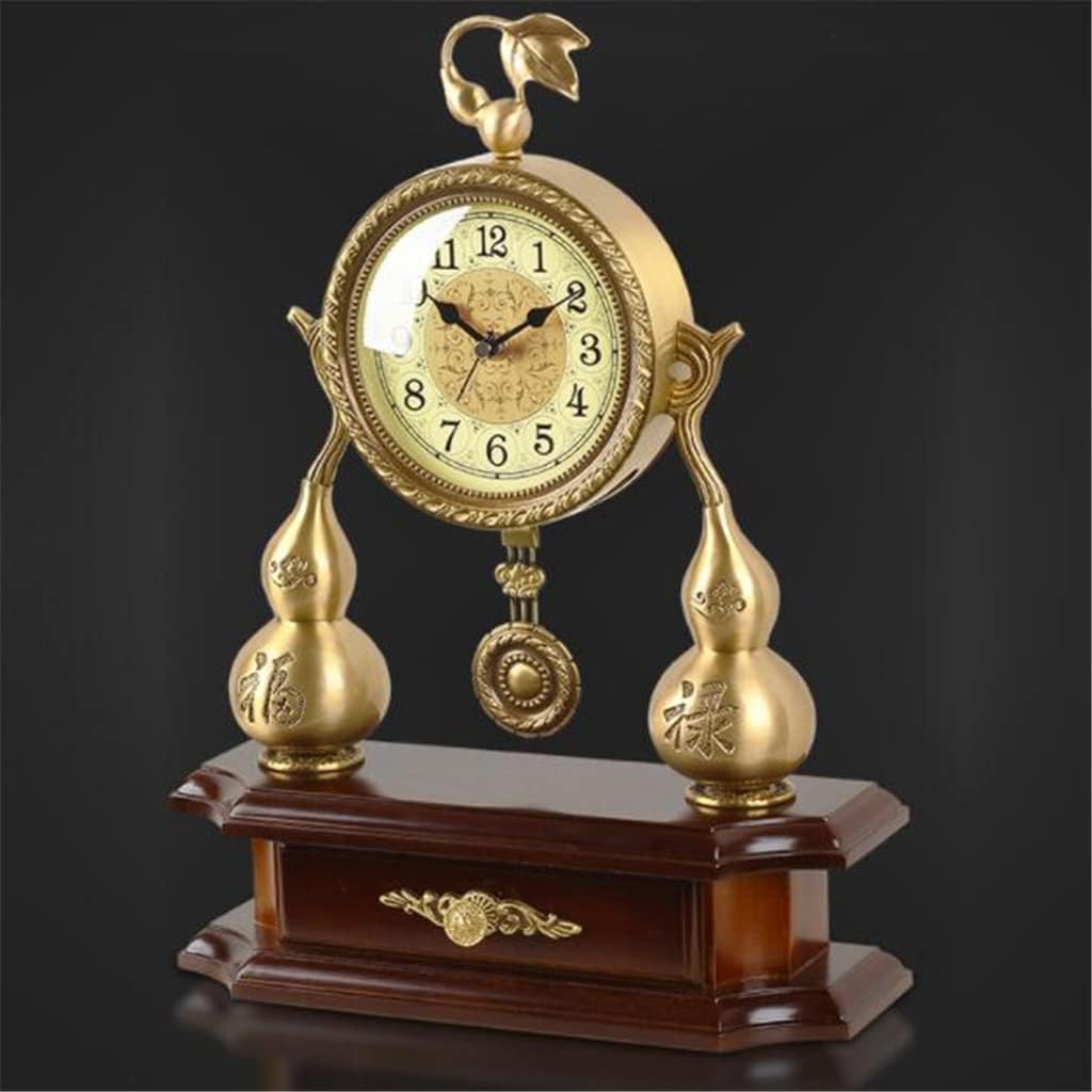 Brass Gourd Seat Clock, Living Room Decoration, Villa Entrance, Copper Pieces, Office Soft Decoration Desk Clock (Color : A, Size : 301140.5cm)