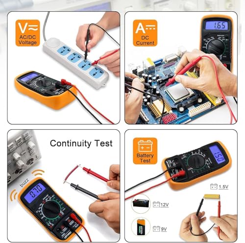 Image of Digital Multimeter Voltmeter Battery Voltage Multi Tester Continuity Ohm Volt Amp DC AC Current Resistance Diodes 2000 Counts Electrical Test Meter with Leads Backlight LCD Display