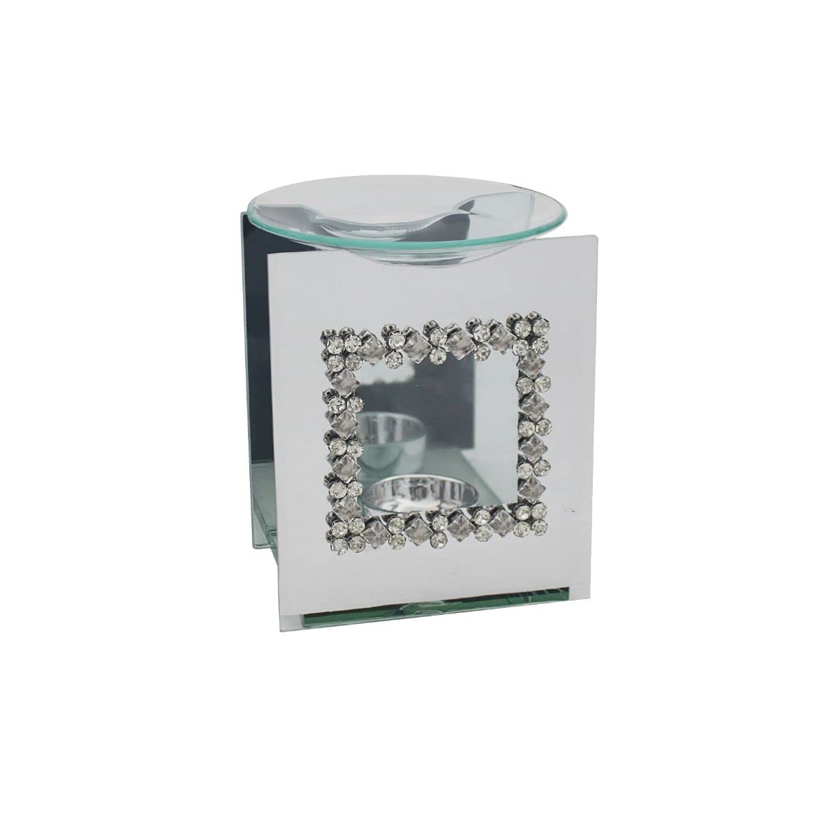 Lesser & Pavey White Mirror Diamante Wax Melter With Square Diamante Design By
