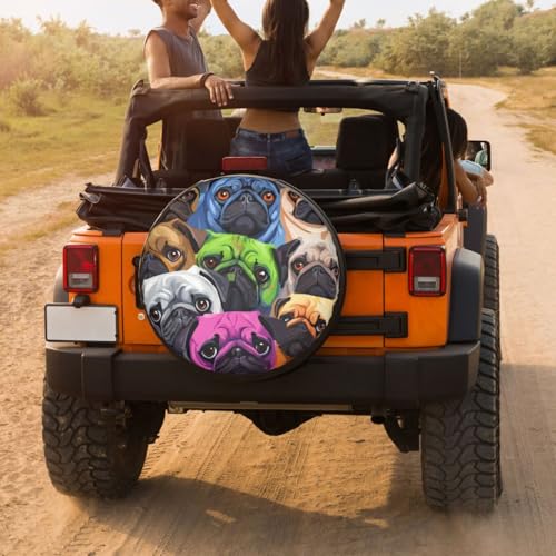 Image of Delerain Colorful Pug Dog Spare Tire Cover Wheel Protectors Sun Protector Waterproof for Trailer RV SUV Truck and Many Vehicle(16 Inch for Diameter 29 inch-31 inch)