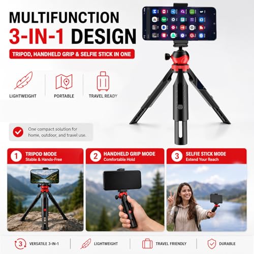 Image of Sounce Portable Flexible Mini Tripod with Mobile Holder & 360 Ball Head | Compatible with Smartphones, Compact Cameras & GoPro | Lightweight & Travel Friendly | Black