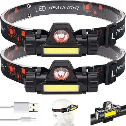 Ayxnzjsjm Lot de 2 lampes frontales rechargeables USB avec IPX4 étanche pour la course, le camping, la pêche Cover