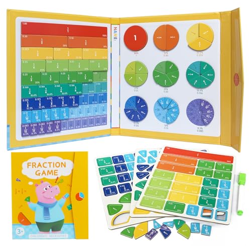 Magnetic Fraction Puzzle Book Fraction Tiles Circles with Percentages for Kids Fraction & Percent Strips & Bars Math Manipulatives for Elementary School 1st 2nd 3rd 4th Grade Homeschool Supplies