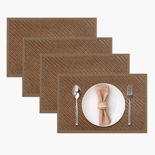 Image of Amazon Brand - Umi PVC Vinyl Basket Design Placemat STBT001 | Heat Resistant, Wipe Clean, Anti-Skid Table Mats for Dining Table, Kitchen & Home Decor (30x45 CM Brown Set of 4)
