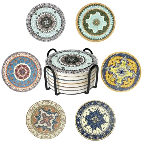 STARUBY Coasters Absorbent Ceramic Coaster Drink Coasters with Cork Back