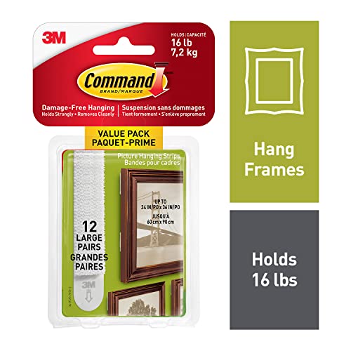 Command Large Picture Hanging Strips, Damage Free Hanging Picture Hangers, Wall Adhesives for Wall Decor, 12 White Adhesive Pairs (24 Command Strips) view 3