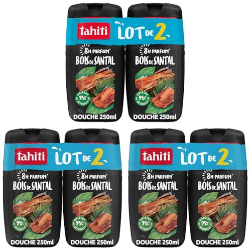 TAHITI - Gel Douche Parfum 8h Bois de Santal - 250 ml x2 (Lot de 3)