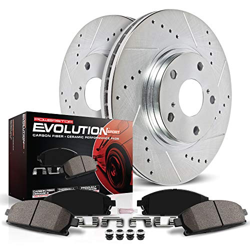 Power Stop K099 Front Ceramic Brake Pad and Cross Drilled/Slotted Combo Rotor One-Click Brake Kit #1