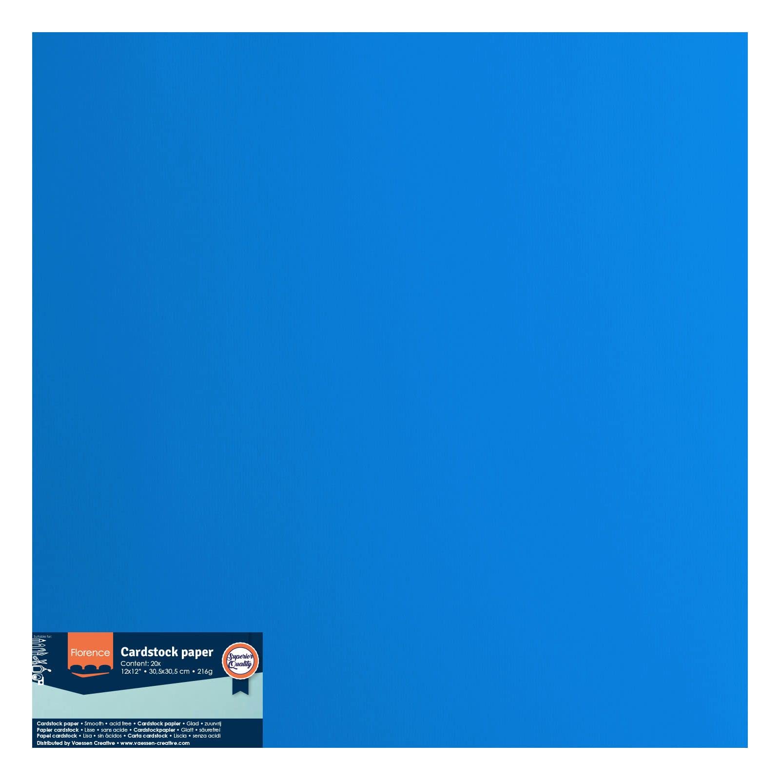 Vaessen Creative Florence Cardstock papier, niebieski, 216 g/m², kwadratowy, 30,5 x 30,5 cm, 20 sztuk, gładki, do scrapbookingu, produkcji kartek, wytłaczania i innych prac ręcznych