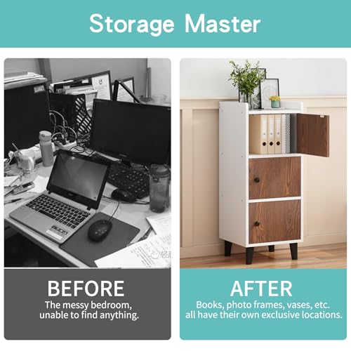 Image of Amazon Brand - Umi 3 Tier Engineered Wood Storage Cabinet Units with Door for Living Room Home Kitchen Storage Rack Dresser Organizer Bedside Table Nightstand Space Saving Furniture - 41x38x102cm