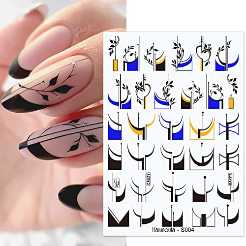 French Line Nail Art Stickers 3D Bronzing Marble Nail Decals Color Texture Water Drop Self-Adhesive Nail Art Supplies For Women And Girl Diy Nail Design（6 Sheets） #TOP2