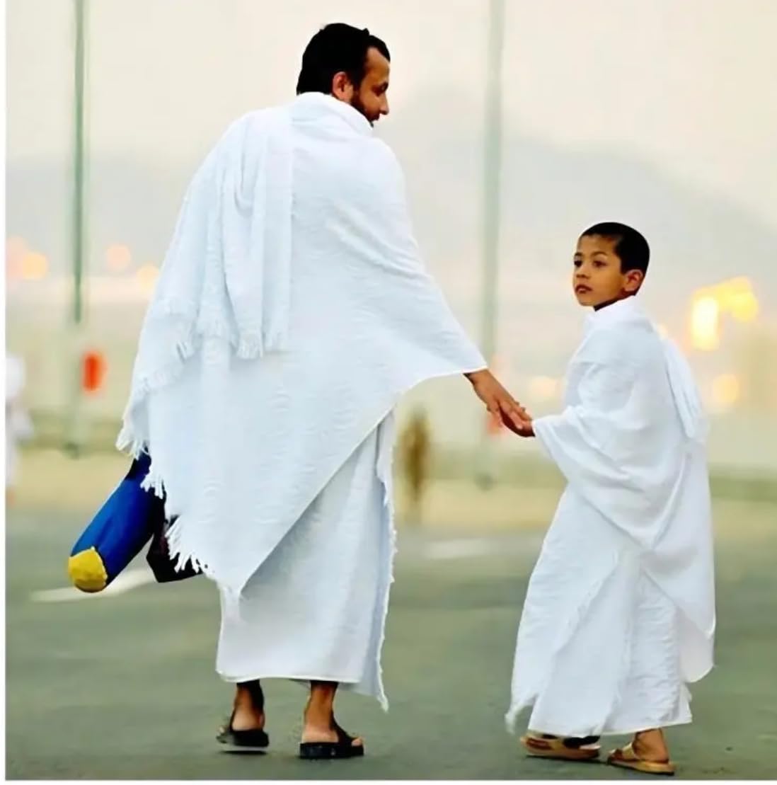 Ihram 2-Piece Islamic Men's Towel - Polyester Ahram Ehram - Absorbent Ritual Hygienic Pilgrimage Towel - Comfortable Hajj Lightweight Umrah Essentials - White