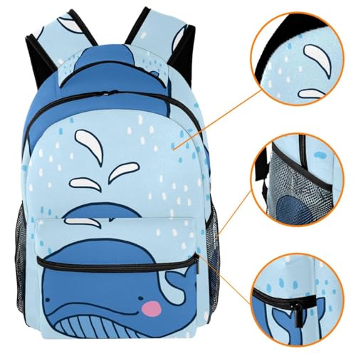 Sac à dos baleine bleue multicolore grand compartiment filles garçons - 3