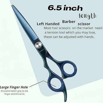 Professional Razor Blades Left Handed Hair Scissors - Barber Scissors for Left Hand - 6.5