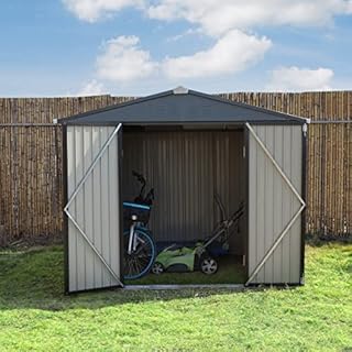 VEIKOU Outdoor Storage Shed with Thickened Galvanized Steel, 10x12 ft Backyard Garden Shed Metal Kit Utility Tool Storage for Lawn with Lockable Double Doors and Air Vents, Grey