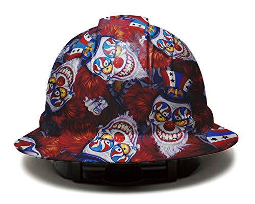 Full Brim Pyramex Hard Hat, Dark Patriotic Evil Clown Design Safety Helmet 4pt, By Acerpal