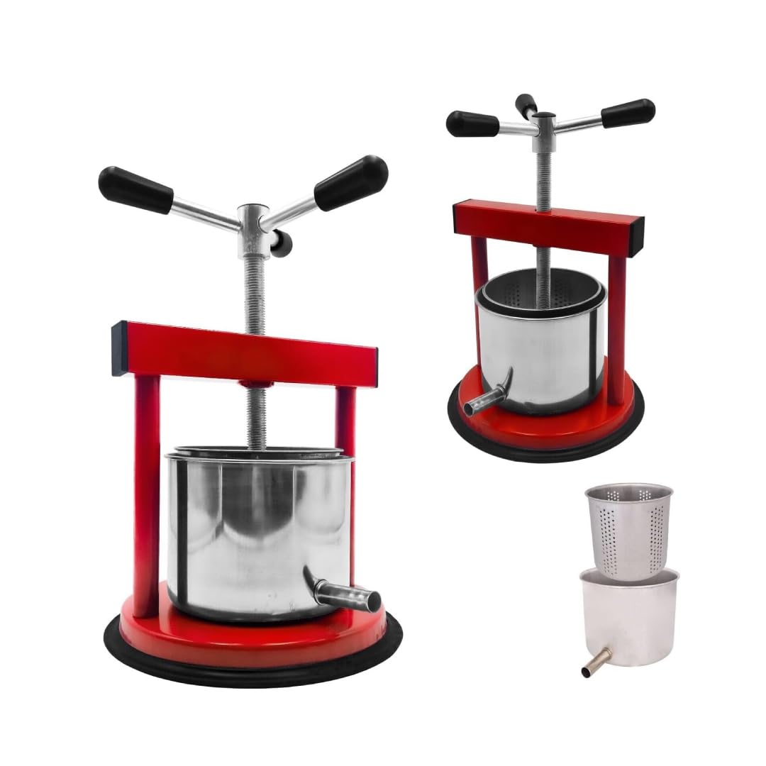 Torchio Manuale 1,5 Litri in Acciaio Inox, Pressa Multiuso per Uva, Frutta e Verdura, Uso Domestico