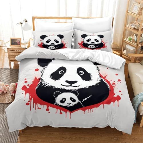 Housse de couette microfibre douce et zippée parure lit imprimé 3D panda rouge - 3