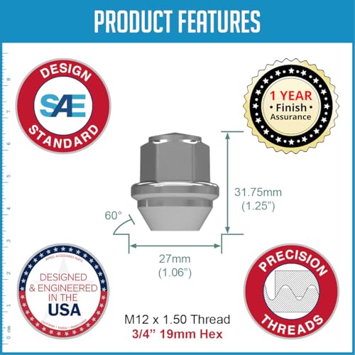 Image of Wheel Accessories Parts 40 Pcs M12x1.5 12x1.5 Thread OEM Style Lug Nuts 1.25 inch 32mm Long Chrome 3 /4 inch 19mm Hex Fits Ford Escape Fusion Fiesta Ranger | CV6Z-1012-C | 611-303 | ACPZ-1012-H
