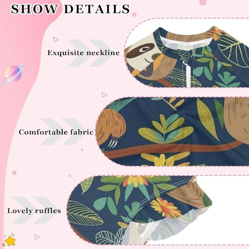 Girls One Piece Swimsuits Long Sleeve Swimsuit Zipper Bathing Suits Sloth Forest Animal Blue3