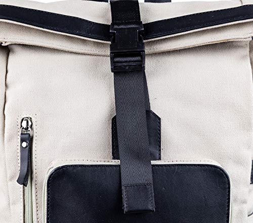 Image of Strap It TABI - Multipurpose Canvas Rolltop Laptop Backpack with Genuine Leather Details