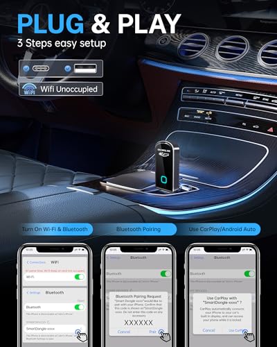 Image of Jemluse Wireless Carplay Adapter 2 in 1, Wired to Wireless Car Play & Android Auto, Plug & Play Bluetooth 5.3 & 5.8Ghz WiFi Stable & No Delay for Apple CarPlay /Android Auto Wireless Adapter for Car
