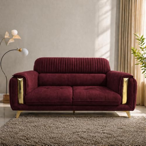 Image of Casaliving Gelio 3 Seater Sofa Set for Living Room (Maroon Colour) Premium Fabric Sofa