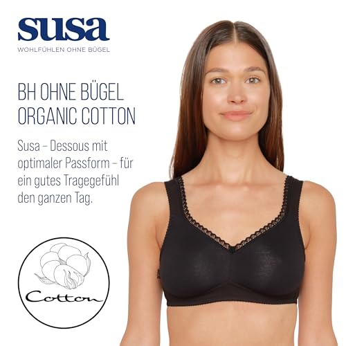 SUSA Baumwoll BH Damen ohne Bügel Organic Cotton, Damen-BHs mit vorgeformten Cups, Optimaler Halt, Gepolsterte Träger – Ansicht 2