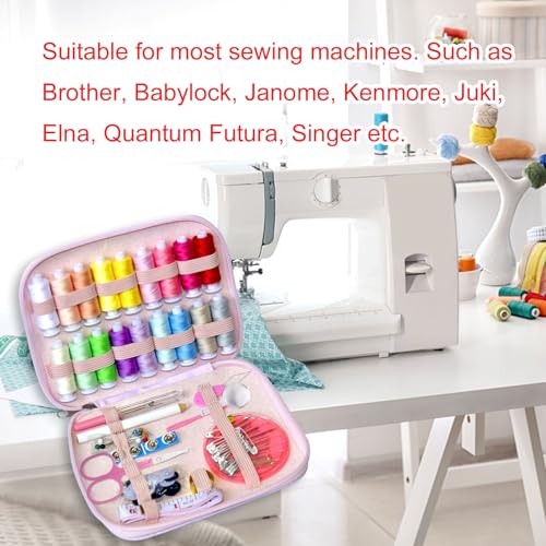 Image of Sewing Kit with Case Portable Sewing Supplies for Home Traveler, Adults, Beginner, Emergency, Contains 18 Sewing Thread, Scissors, Needles, Measure etc (Pink)