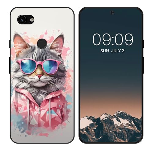 WUACYEAMING Funda Bonita para Google Pixel 3A XL,Carcasa con Aesthetic Lindo Dibujos,Ultrafina Suave TPU Antigolpes Case Divertidas Diseño Negro-Gatos