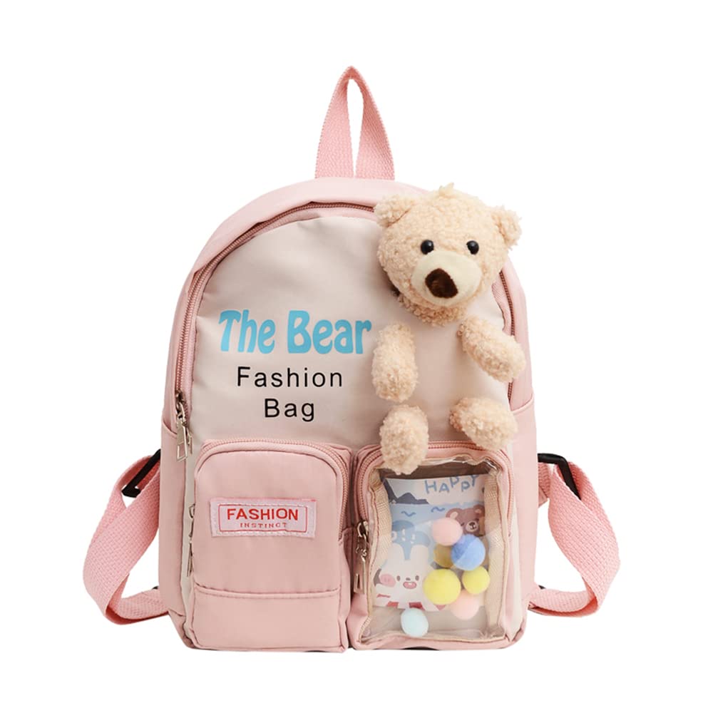 TOMVAESSmall Bear Backpack Backpack for Kids Toddler Backpack for Girl Boy w Stuffed Animal Toys for 3-10 Year Old Girls